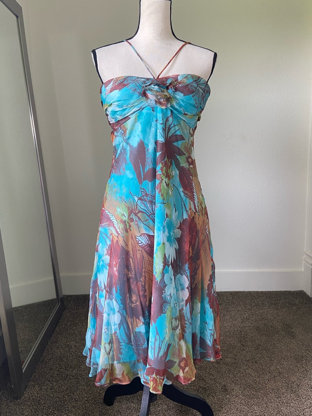 Cartise 100% Silk Midi Dress Size 8 Boho Dainty Summer Dress